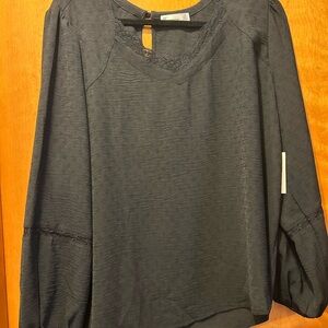 89th & Madison Charcoal Blouse with Lace Detail
